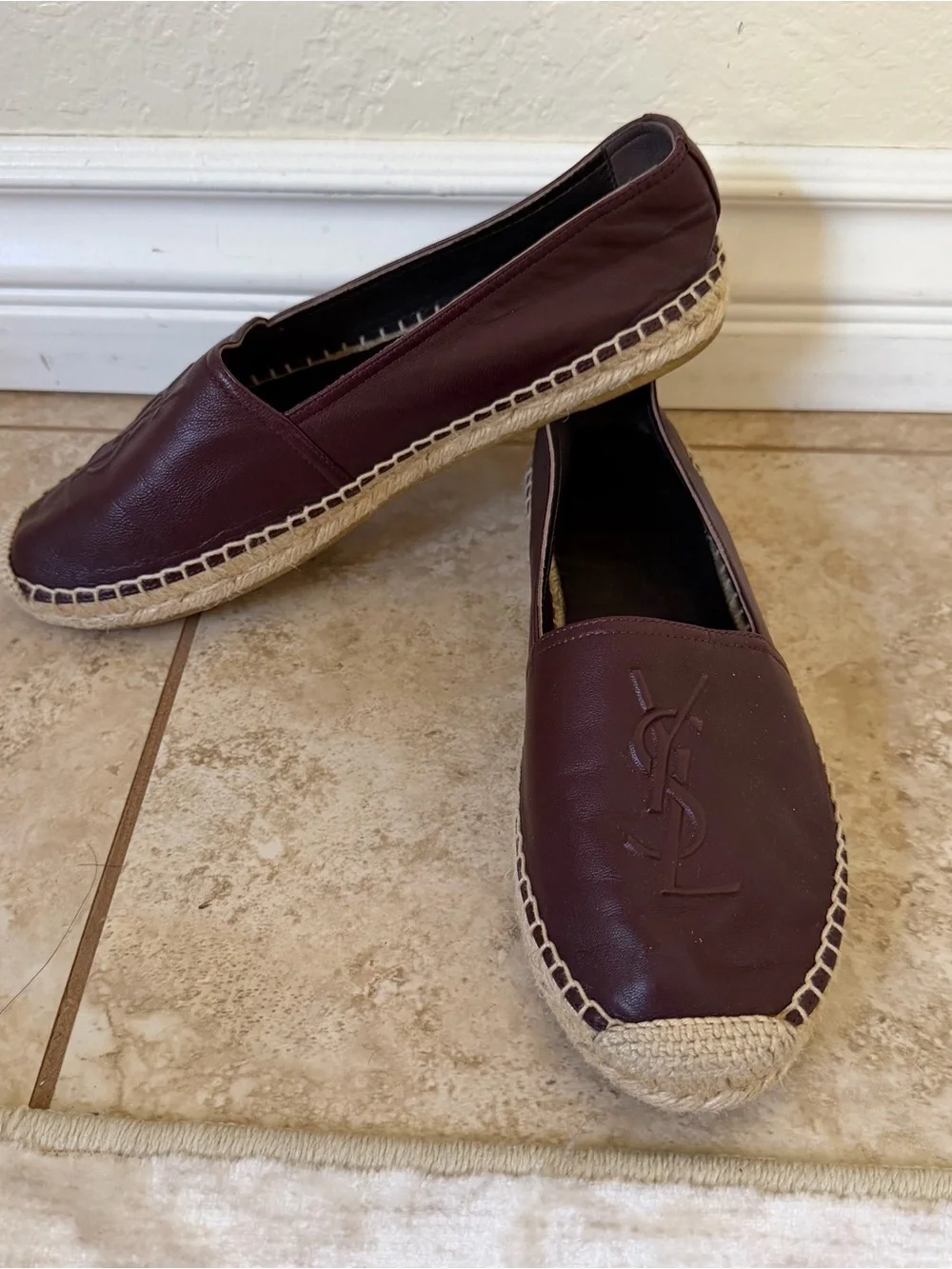 Authentic Saint Laurent Maroon Leather Espadrille Flats size 38